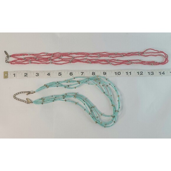 Set of 2 VTG Avenue Blue Red Seed Beaded Multiple Strands Statement Necklaces - Picture 5 of 5